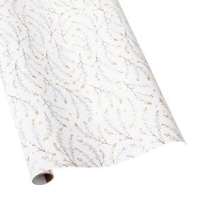 Caspari Berry Branches White & Silver Roll Wrap - 8 ft