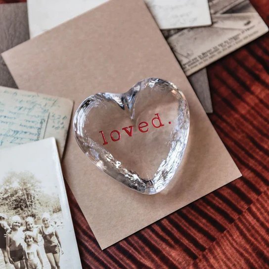 An image of Simon Pearce Engraved "Loved" Highgate Heart in Gift Box