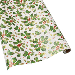 Caspari Gilded Holly White Gift Wrap
