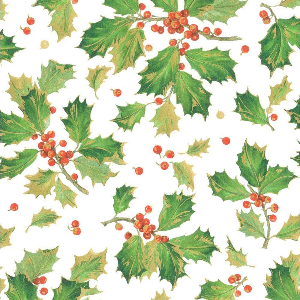 An image of Caspari Gilded Holly White Gift Wrap