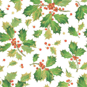 Caspari Gilded Holly White Gift Wrap