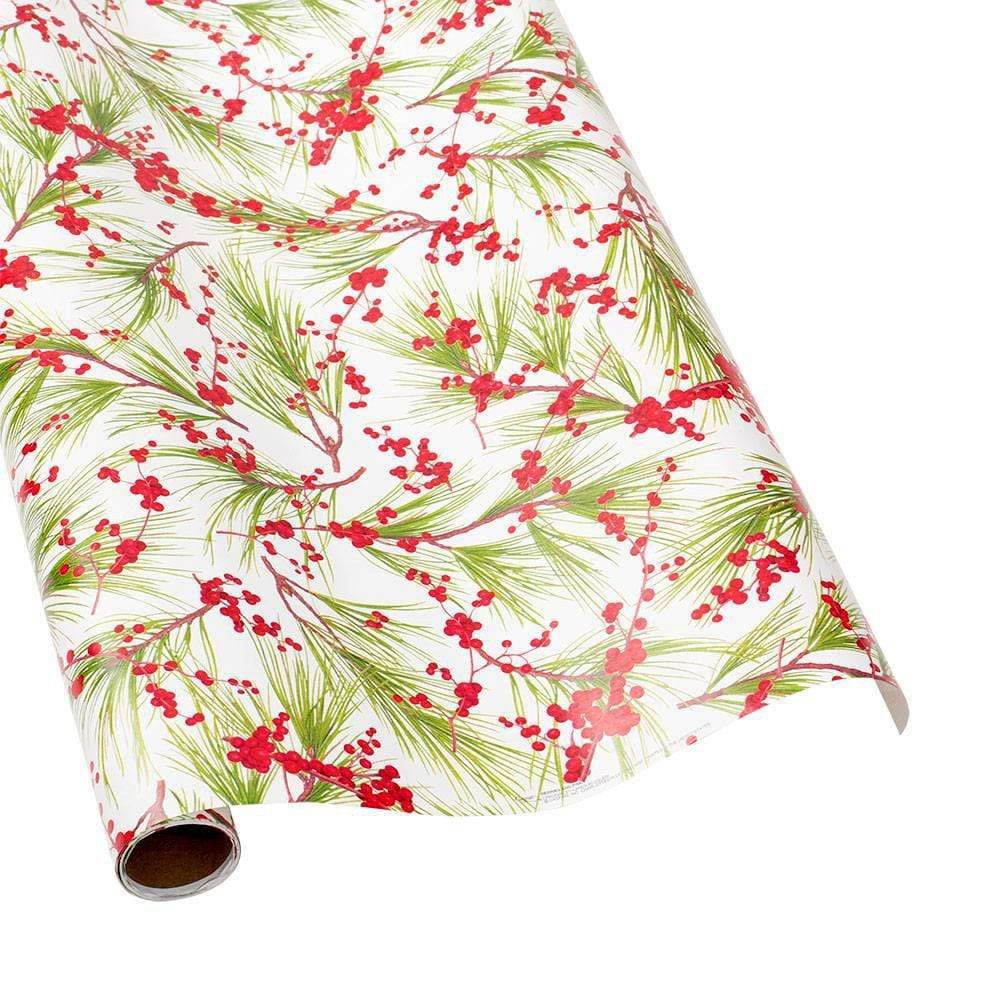 An image of Caspari Berries & Pine White Gift Wrap