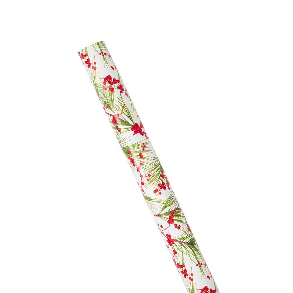 An image of Caspari Berries & Pine White Gift Wrap