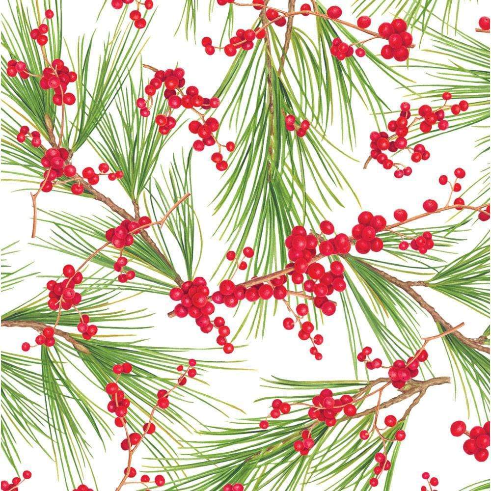 An image of Caspari Berries & Pine White Gift Wrap
