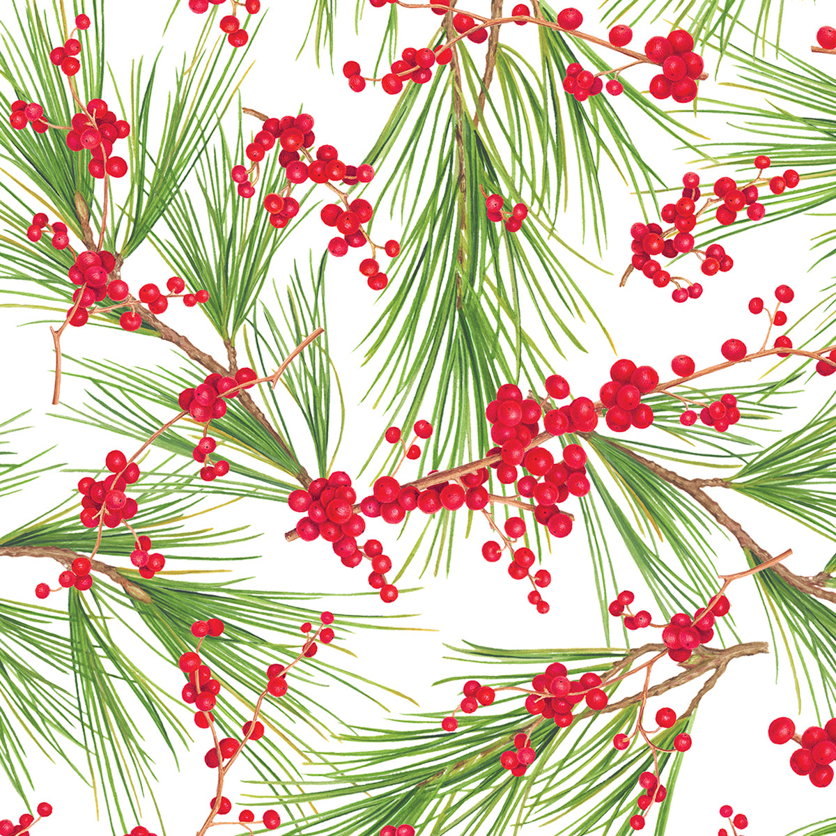 Caspari Berries & Pine Roll Wrap - 8 ft