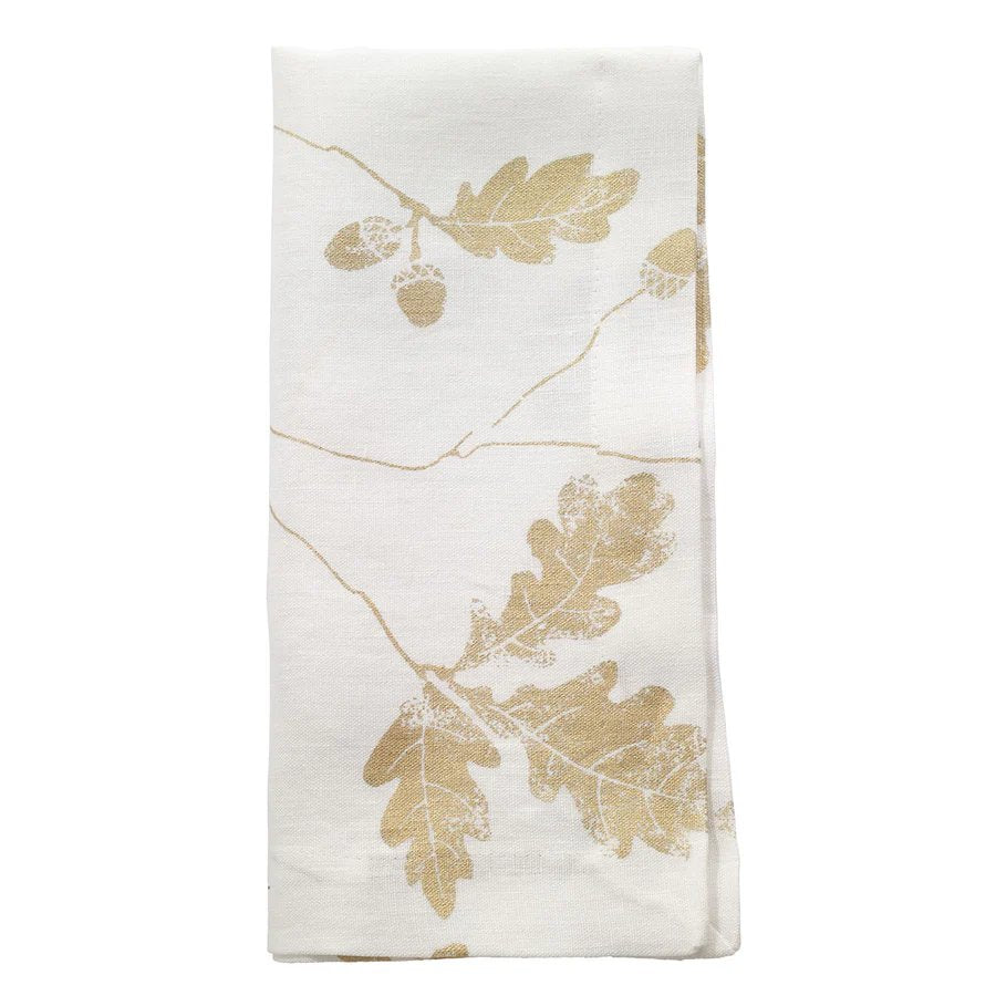 An image of Bodrum Acorn Linen Metallic Print Set of 4 Napkin
