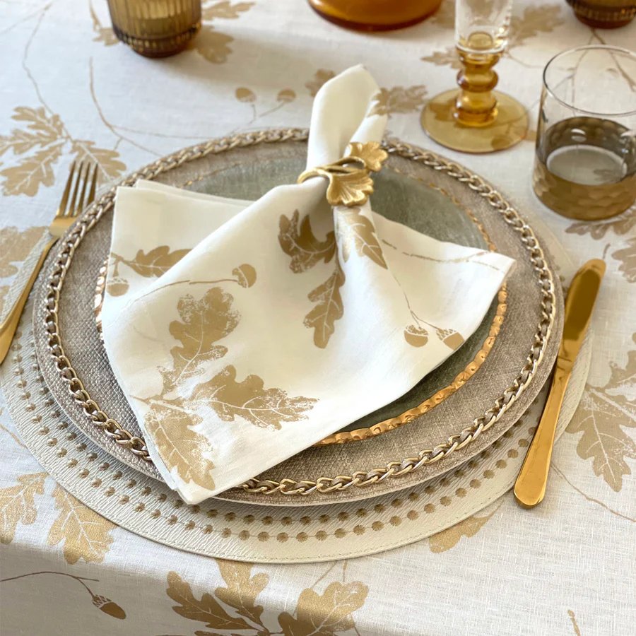 Bodrum Acorn Linen Metallic Print Napkin - Set of 4