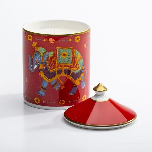 Halcyon Days Red Ceremonial Indian Elephant Rose Lidded Candle
