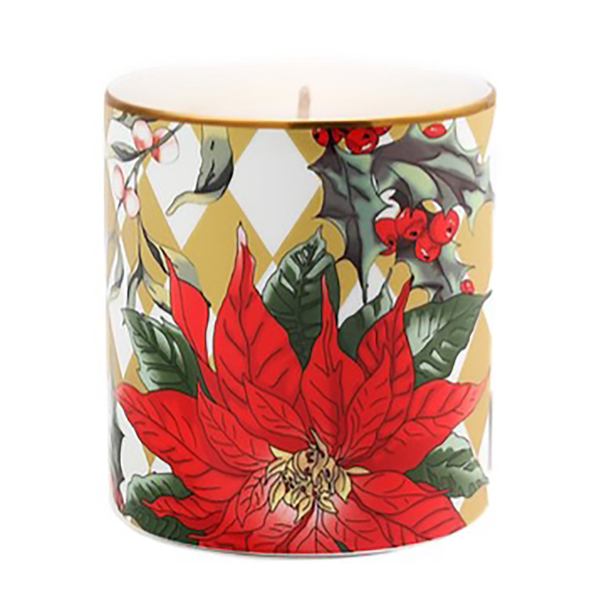 An image of Halcyon Days Parterre Gold with Poinsettia Unlidded Candle