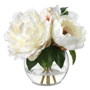 Diane James Blooms Cream Peony Bouquet in glass bowl  - 9"d x 8"h
