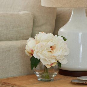 Diane James Blooms Cream Peony Bouquet in glass bowl  - 9"d x 8"h