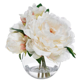 Diane James Blooms Cream Peony Bouquet in glass bowl  - 9"d x 8"h