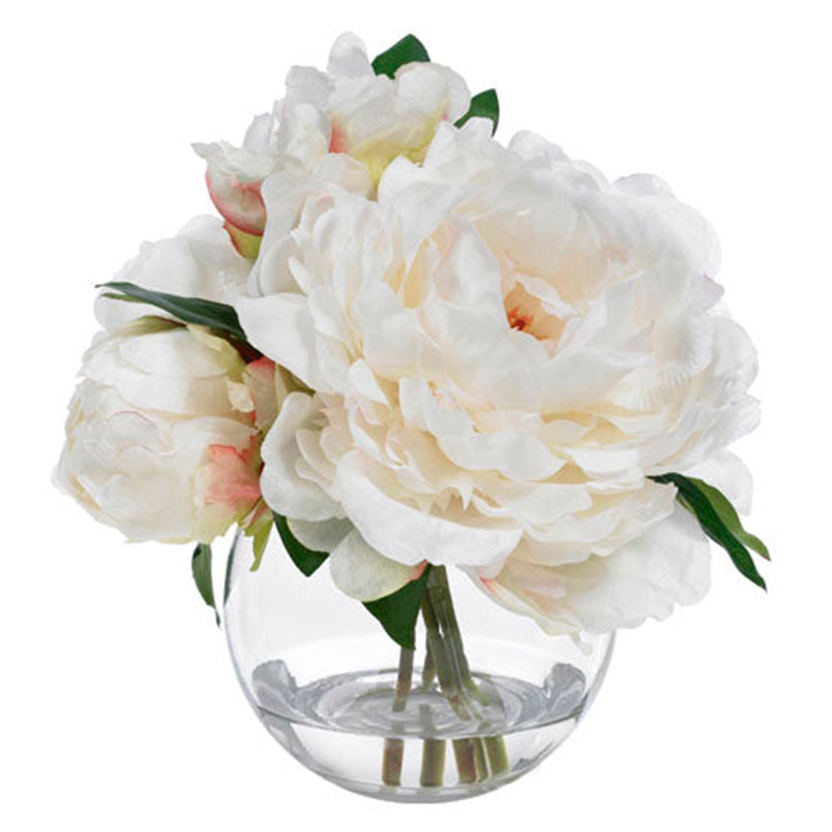 An image of Diane James Blooms Cream Peony Bouquet in glass bowl  - 9"d x 8"h