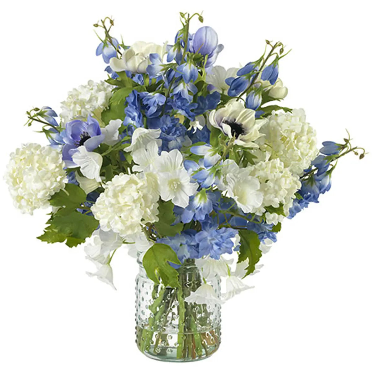 Diane James Blooms Blue Delphinium and Anemones in Vase