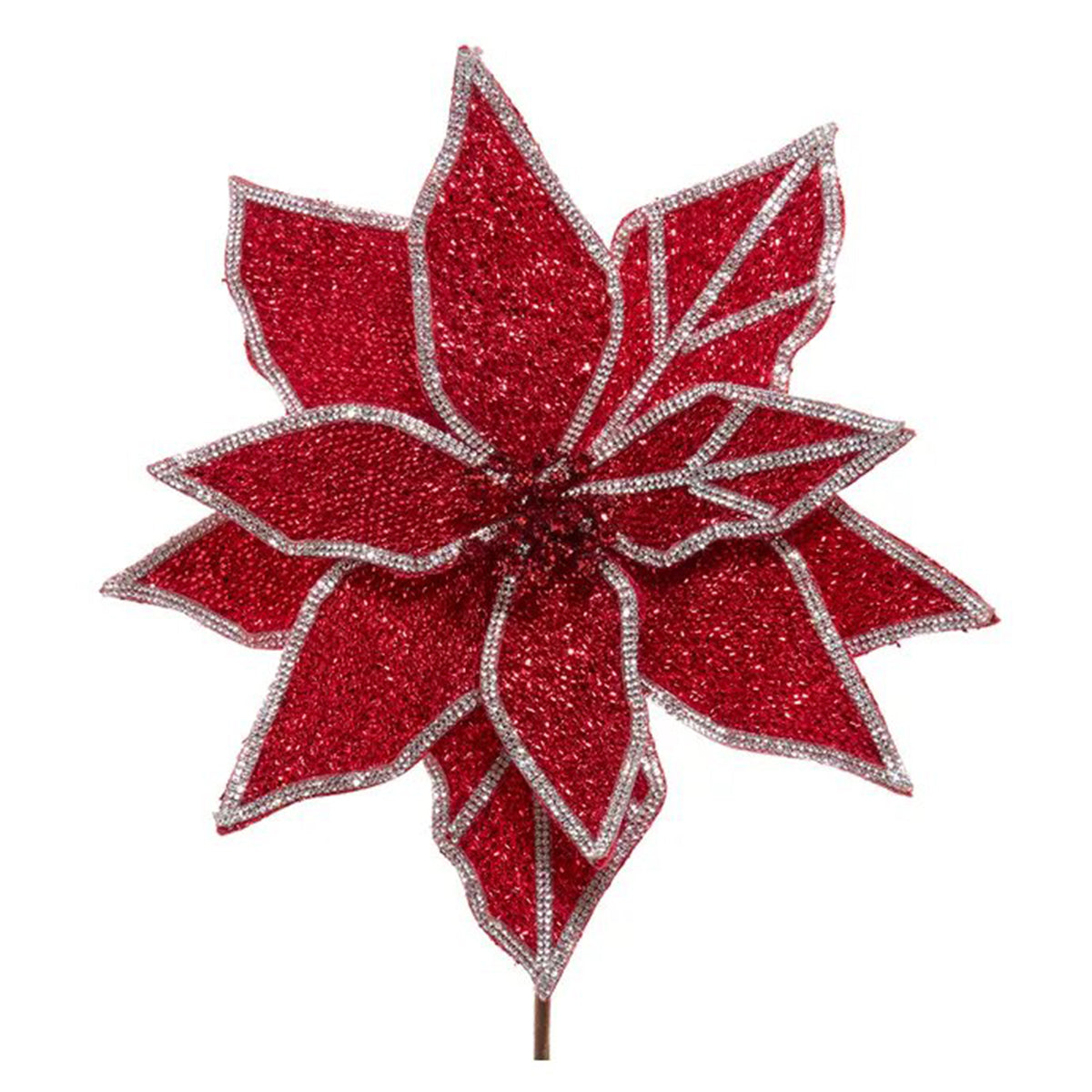 Kurt Adler Red Silver Poinsettia Pick