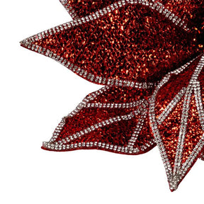 Kurt Adler Red Silver Poinsettia Pick