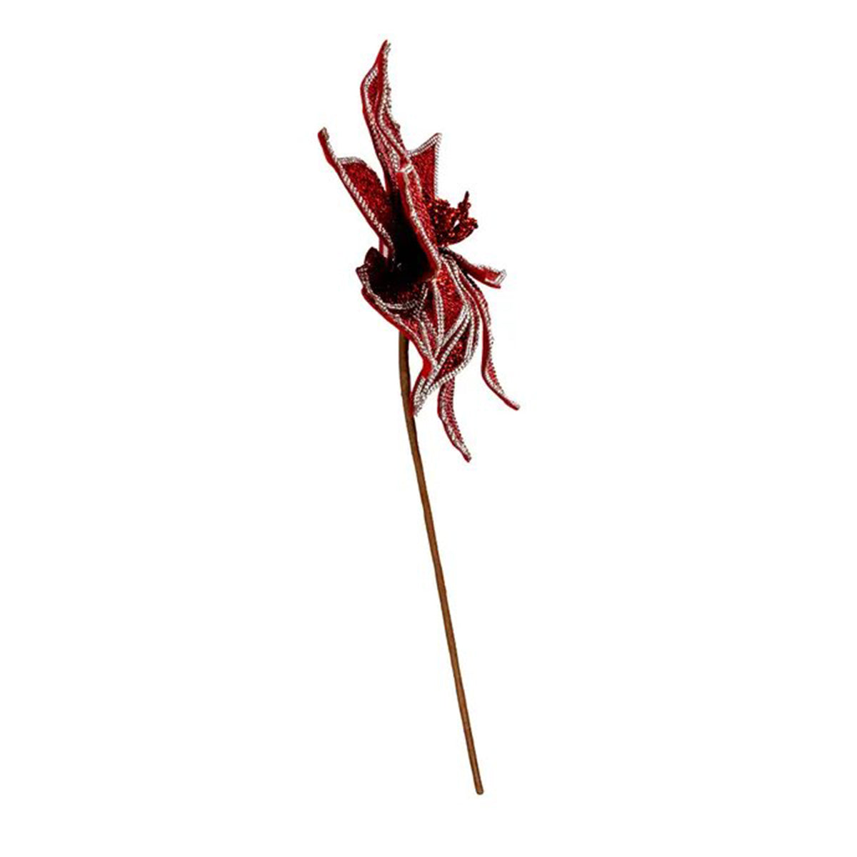 An image of Kurt Adler Red Silver Poinsettia Pick