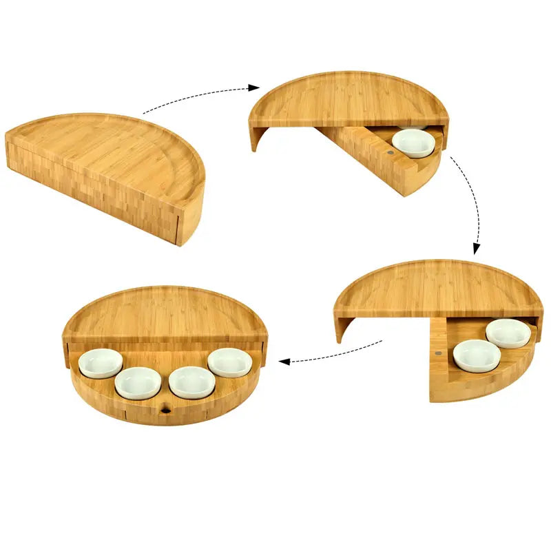 Picnic at Ascot Cheese and Tapas Board showing how it rotates and opens