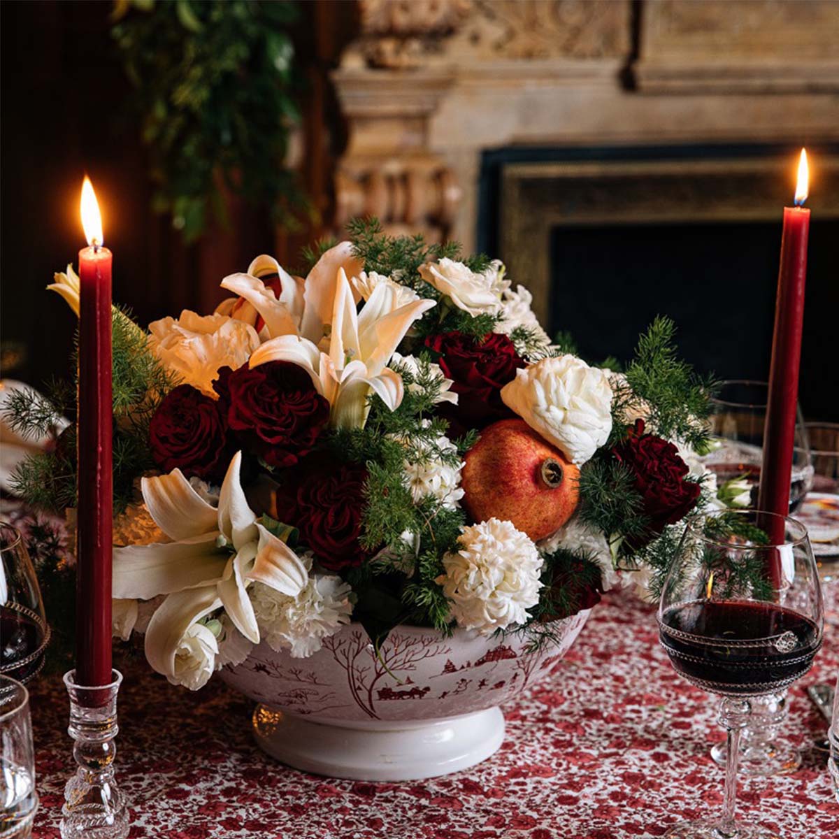 An image of Juliska Country Estate Winter Frolic 13" Centerpiece Bowl - Ruby
