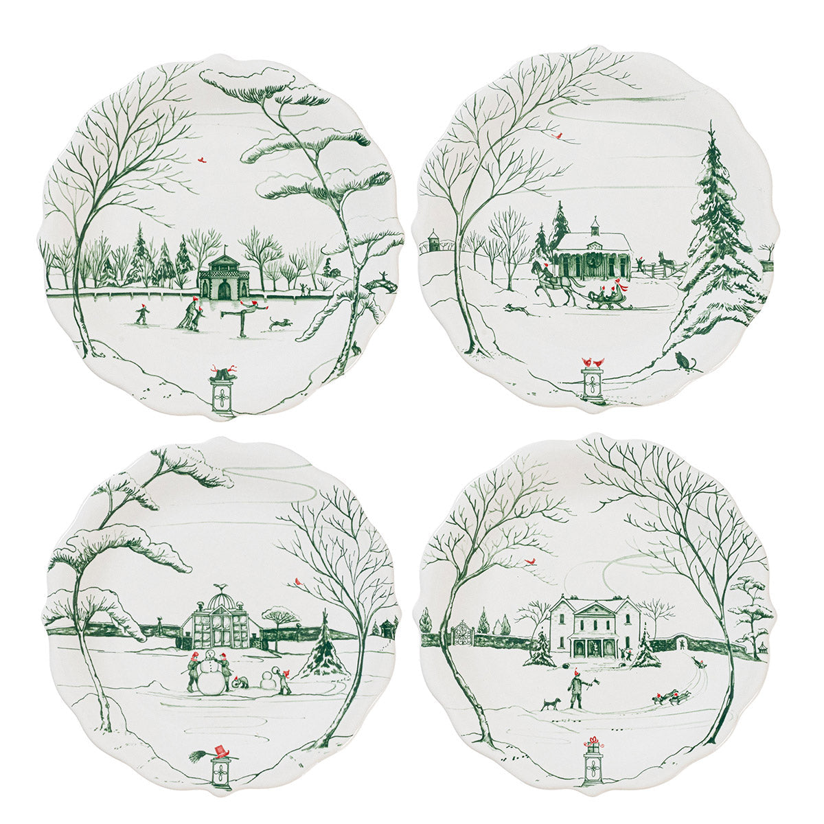 An image of Juliska Country Estate Winter Frolic Party Plate - Set of 4 - Evergreen