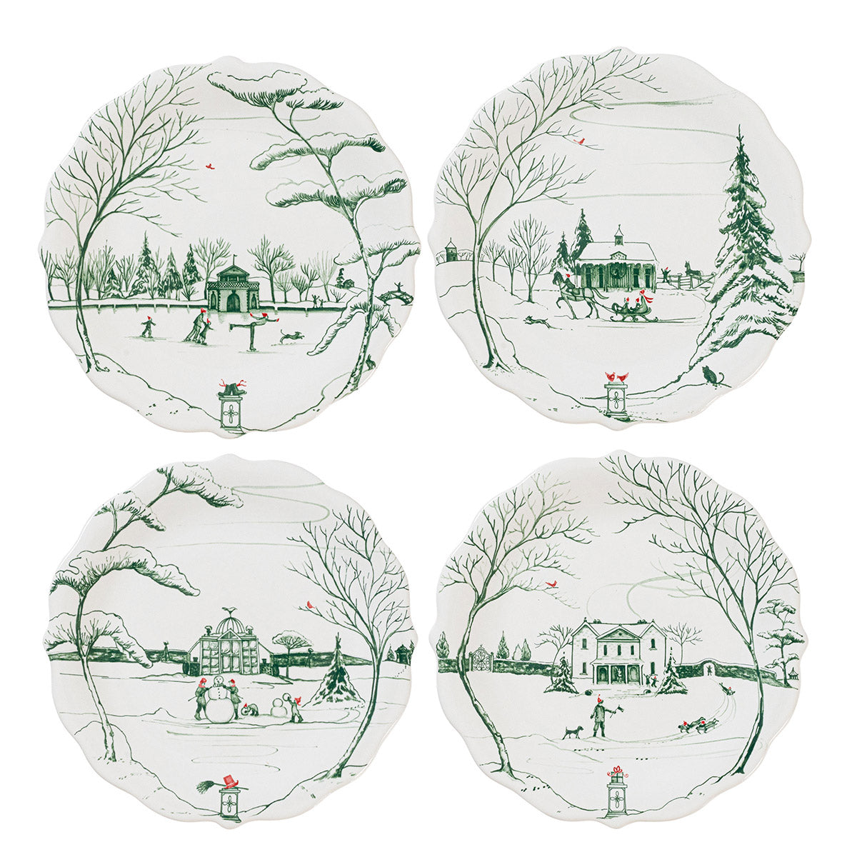 Juliska Country Estate Winter Frolic Party Plate - Set of 4 - Evergreen