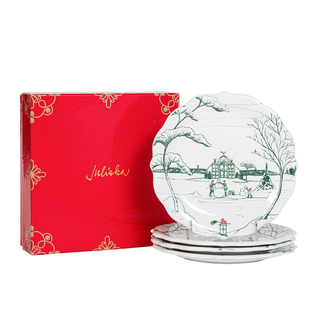 An image of Juliska Country Estate Winter Frolic Party Plate - Set of 4 - Evergreen