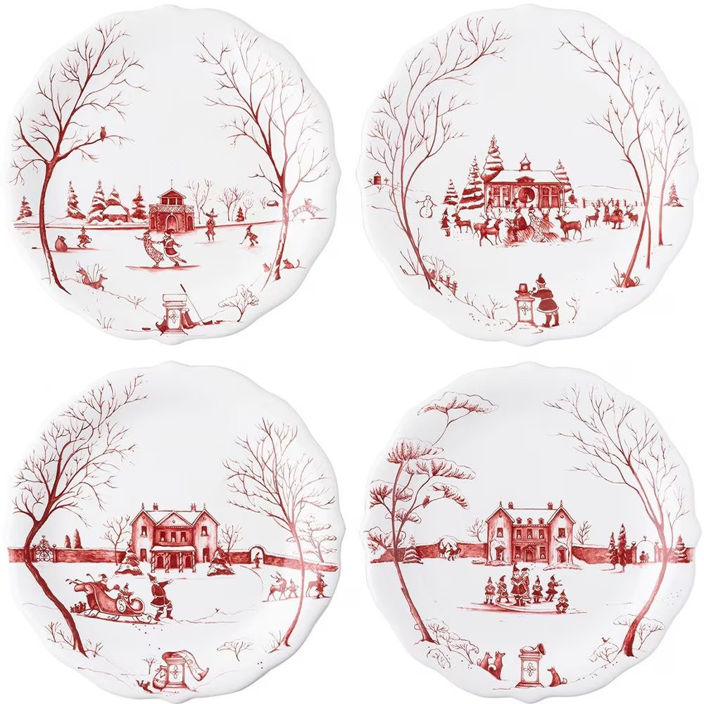 Country Estate Winter Frolic Party Plates - Set of 4