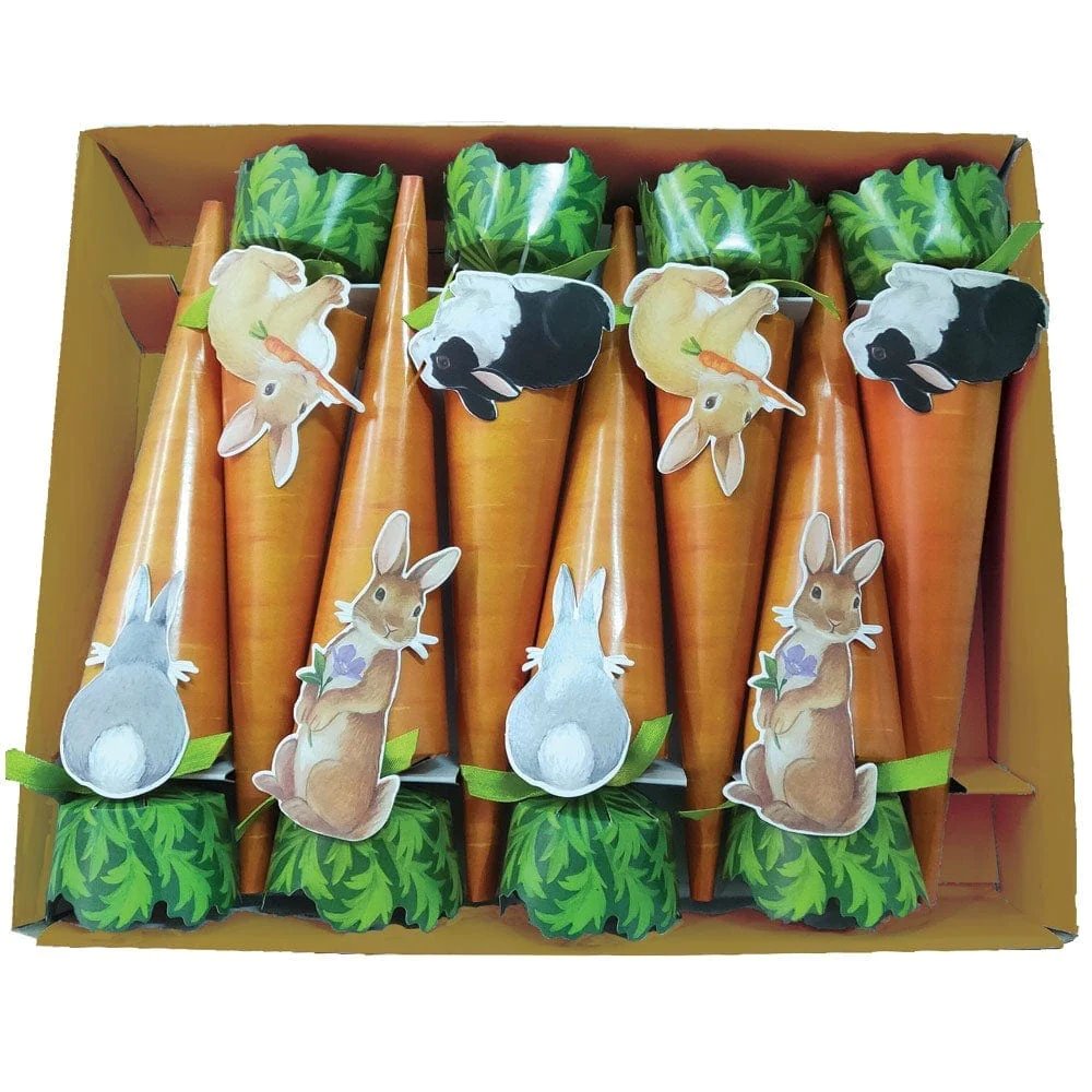 An image of Caspari Bunnies & Carrots Cone Celebration Crackers Set