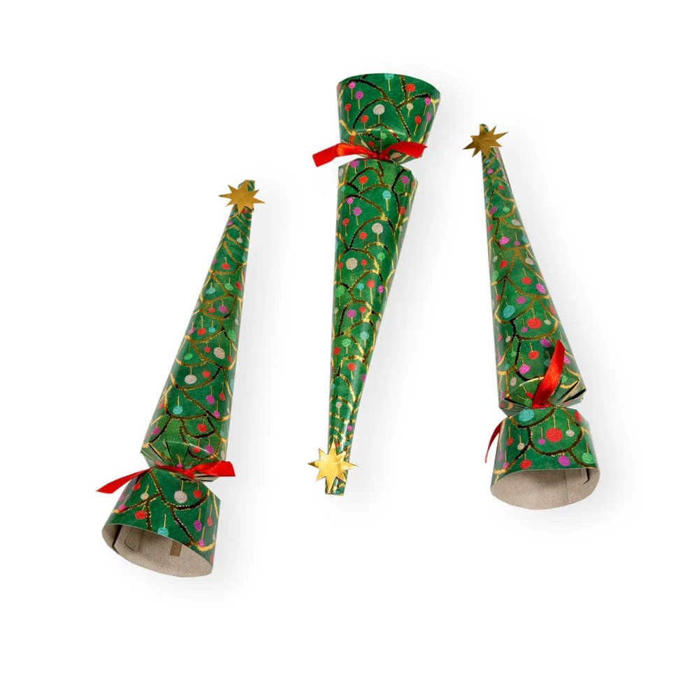 Caspari Merry & Bright Christmas Cone Crackers - Box of 8
