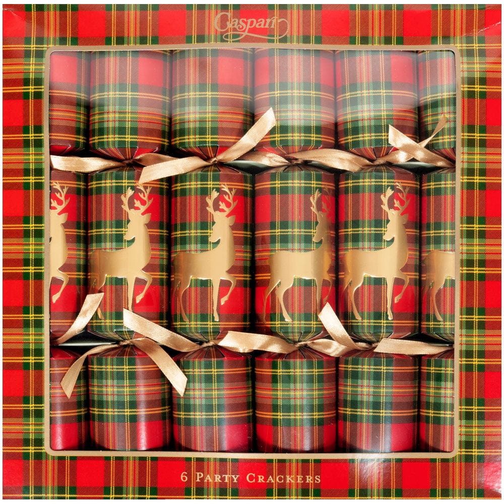 An image of Caspari Reindeer Tartan Red Crackers