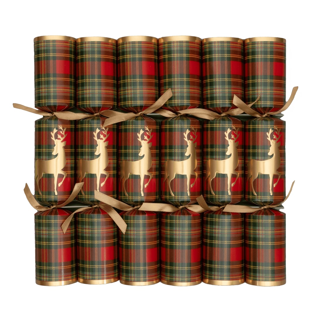 An image of Caspari Reindeer Tartan Red Crackers