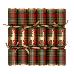 Caspari Reindeer Tartan Red Crackers
