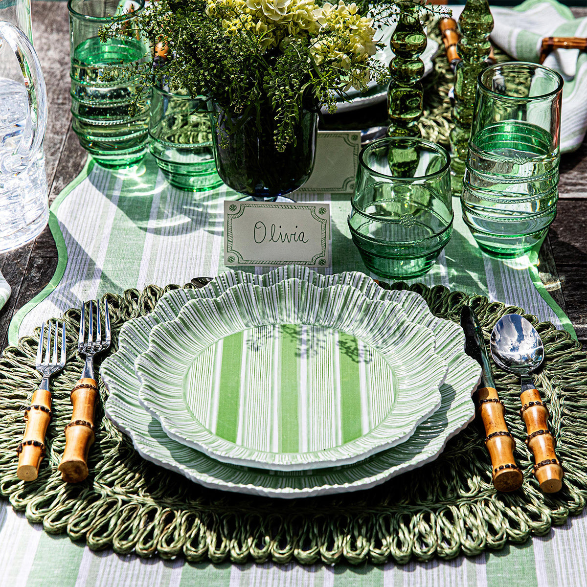An image of Juliska Cabana Stripe Melamine Dinner Plate Set of 4