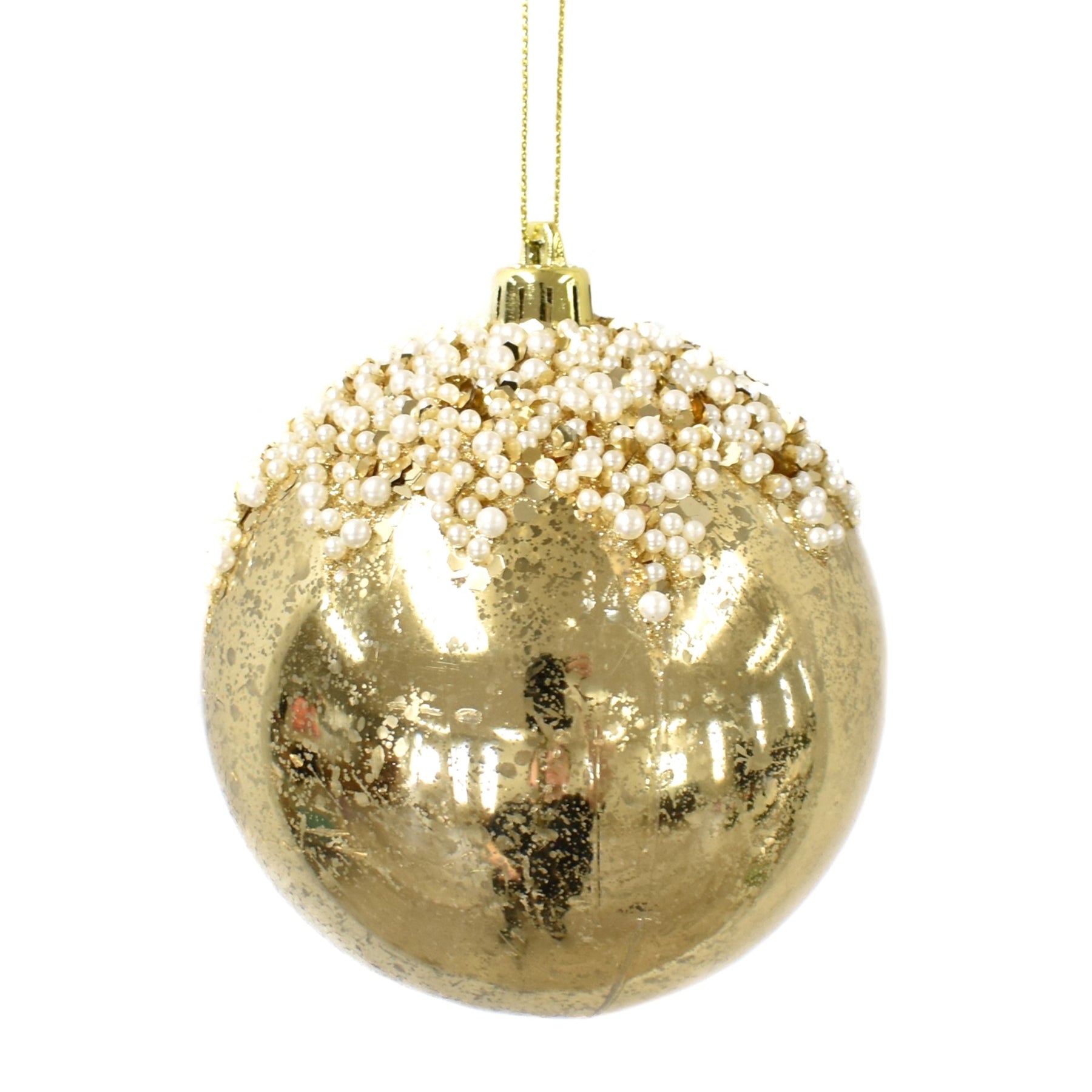 An image of David Christopher 4" Pearl Icing Ball Ornament - Light Gold