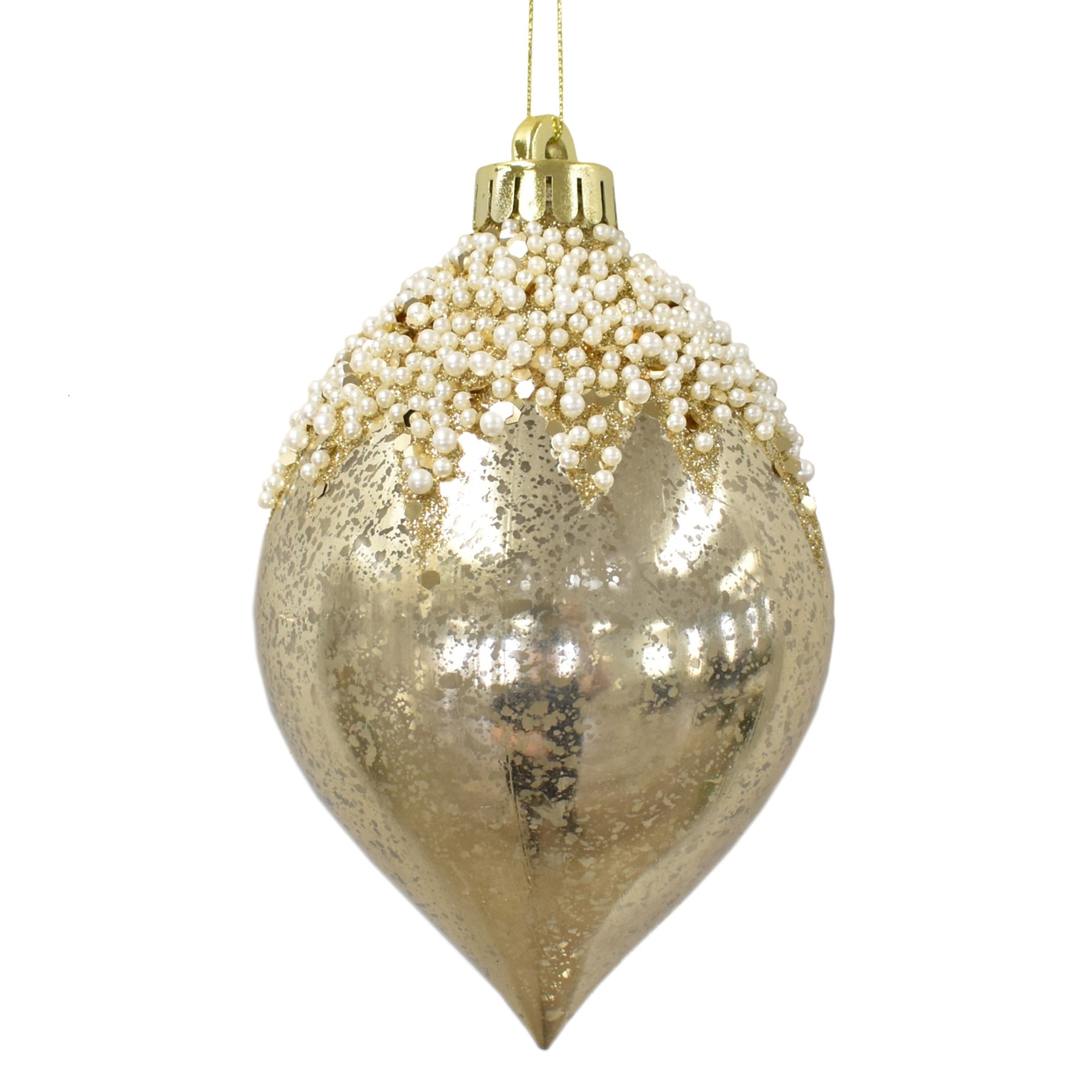 An image of David Christopher 6" Pearl Icing Finial Ornament - Light Gold