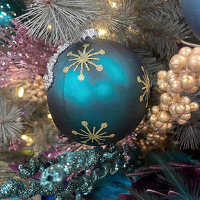 David Christopher Ornate Pearl Teal Glass Ornament