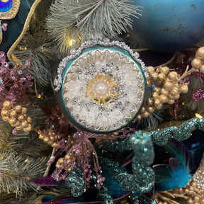 David Christopher Ornate Pearl Teal Glass Ornament