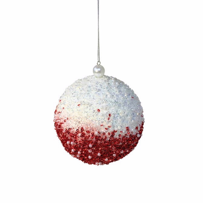 An image of David Christopher Dazzling Sequin Pearl Ombre Ball White-Red Ornament