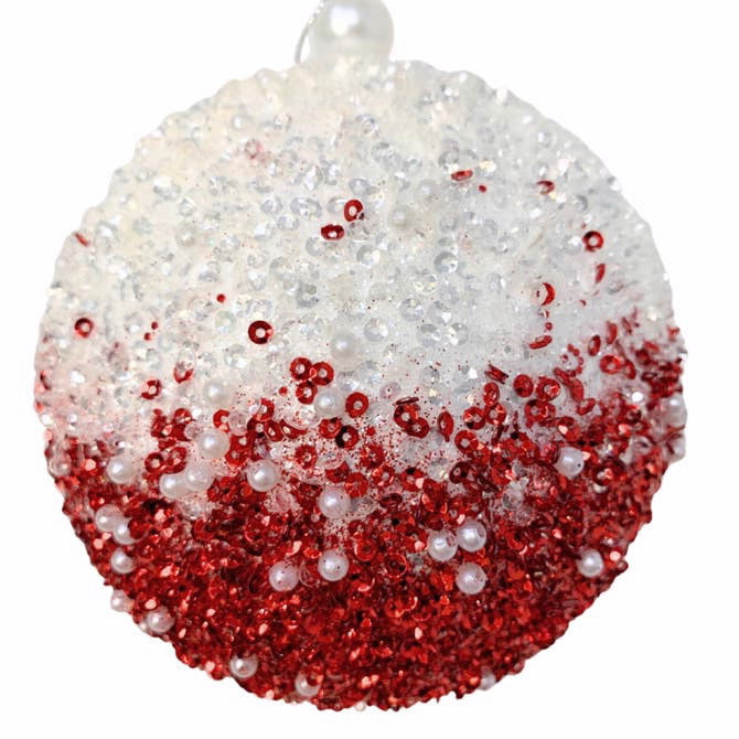 An image of David Christopher Dazzling Sequin Pearl Ombre Ball White-Red Ornament