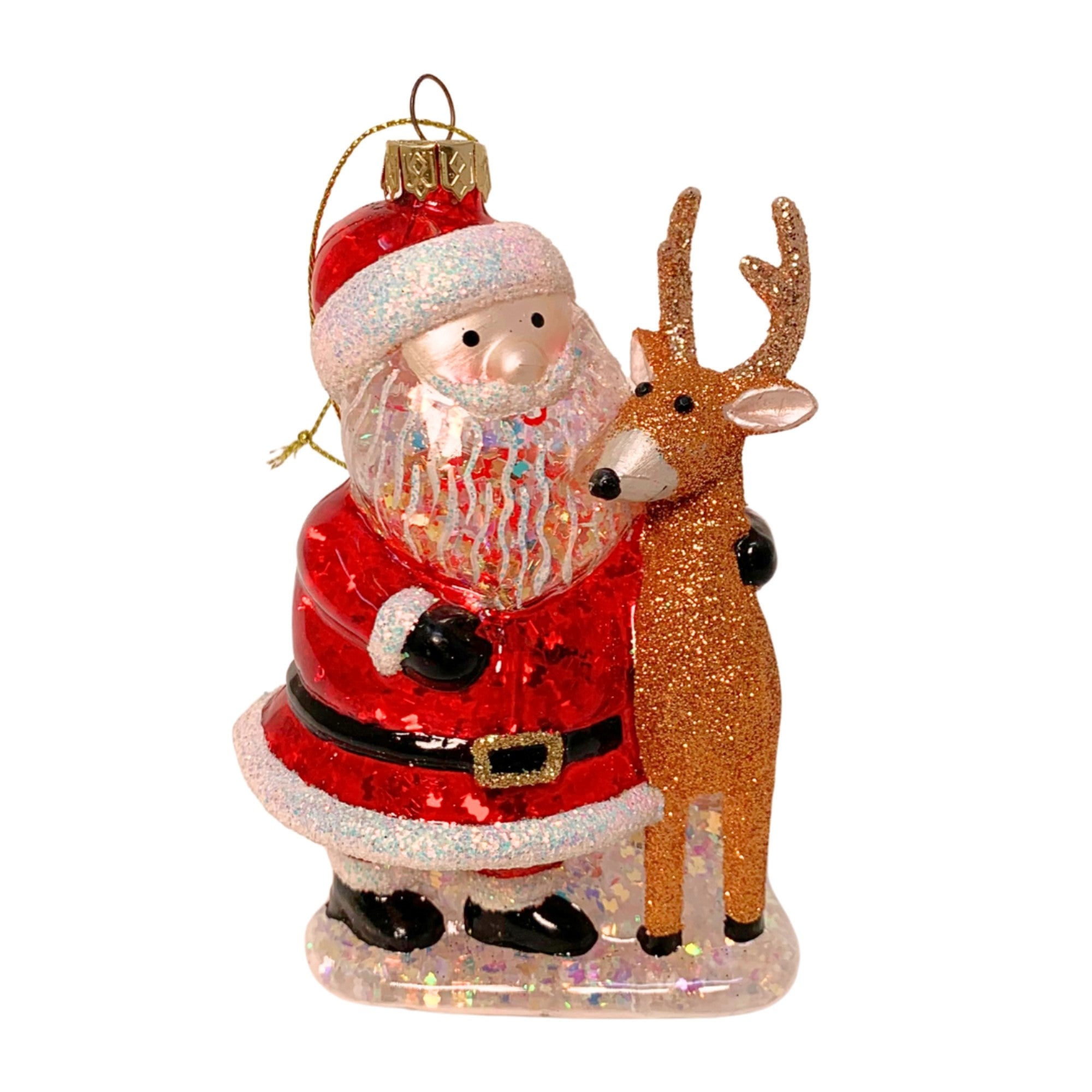 David Christopher 3.5" Santa and Glitter Deer Ornament