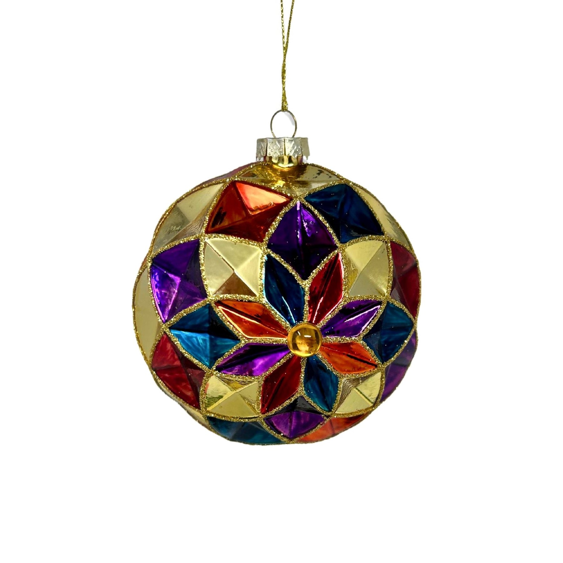 An image of David Christopher 4" Glass Diamond Jewel Tone Ball Ornament