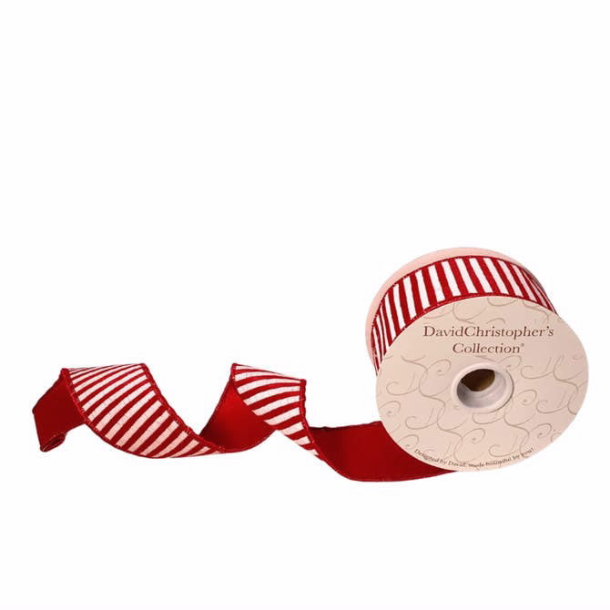David Christopher Red Velvet with  White Cracked Stripe Ribbon