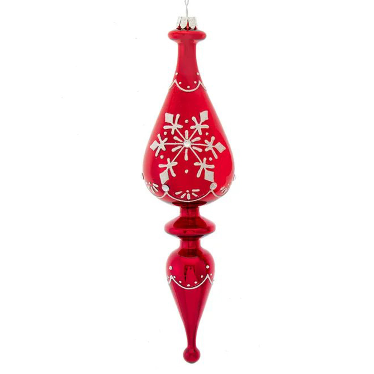 An image of Kurt Adler Red Shiny Snowflake Ball Finial