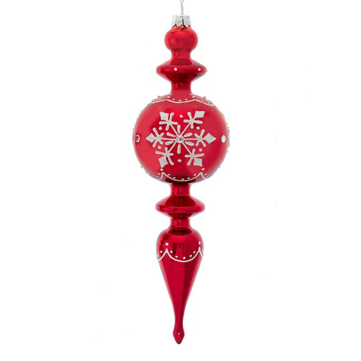 Kurt Adler Red Shiny Snowflake Teardrop Finial