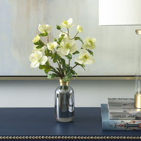 Diane James White Hellebores in Bud Vase, Grey with Gold