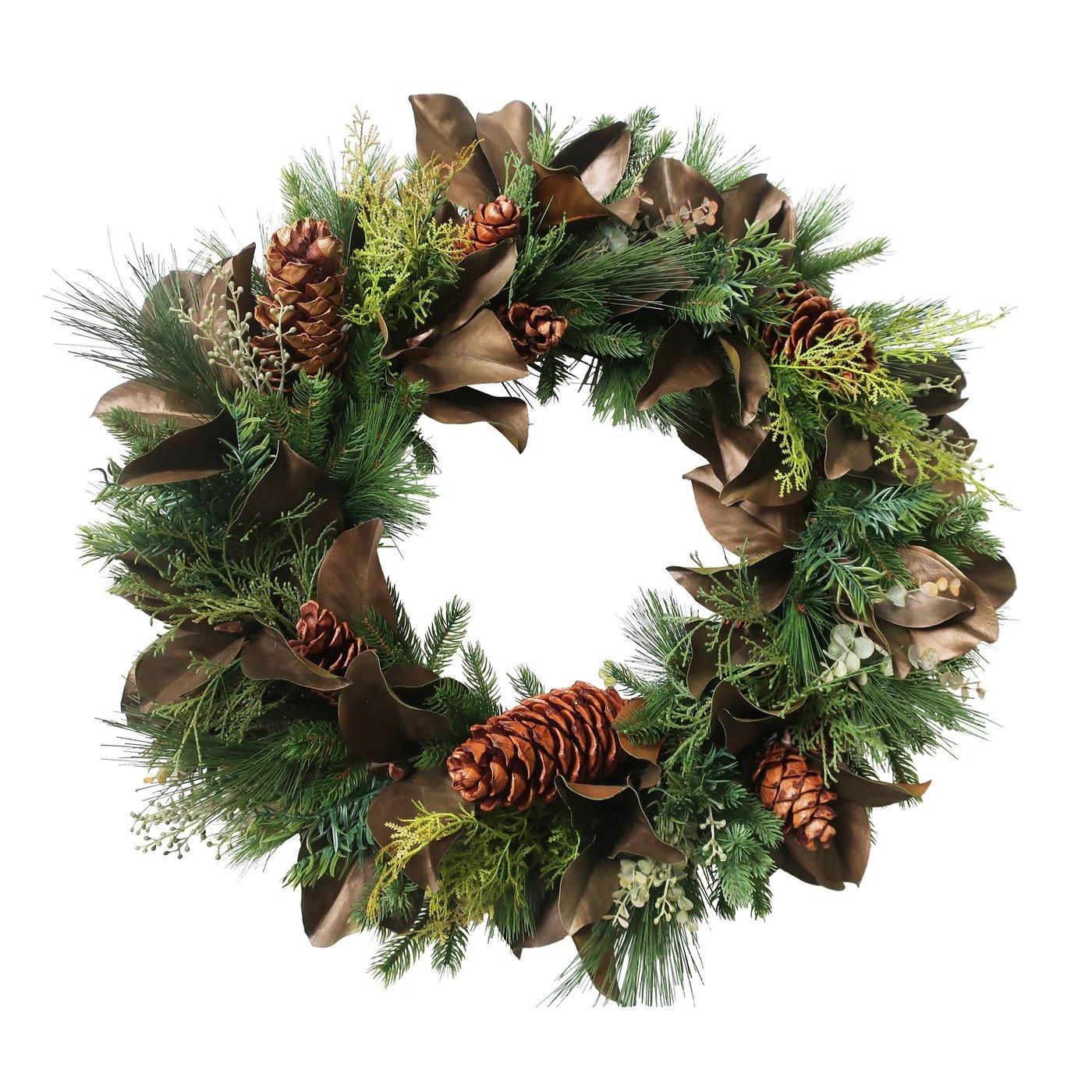 An image of Winward Autumn Magnolia Leaf Wreath - 32 inch