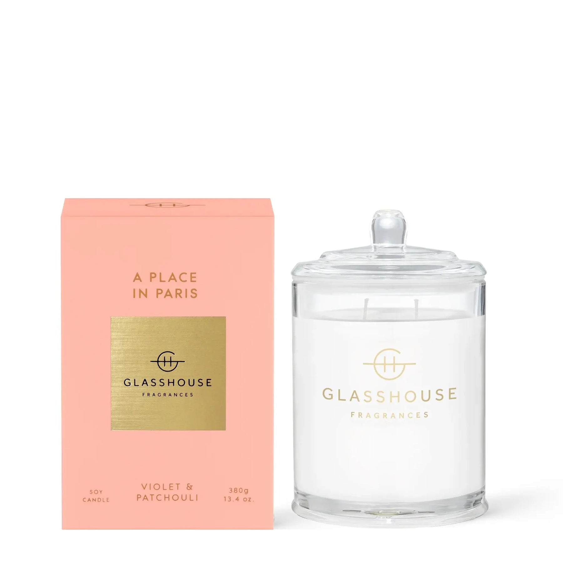Glasshouse Fragrances A Place in Paris Soy Candle Violet and Patchouli 380 grams 13.4 ounces