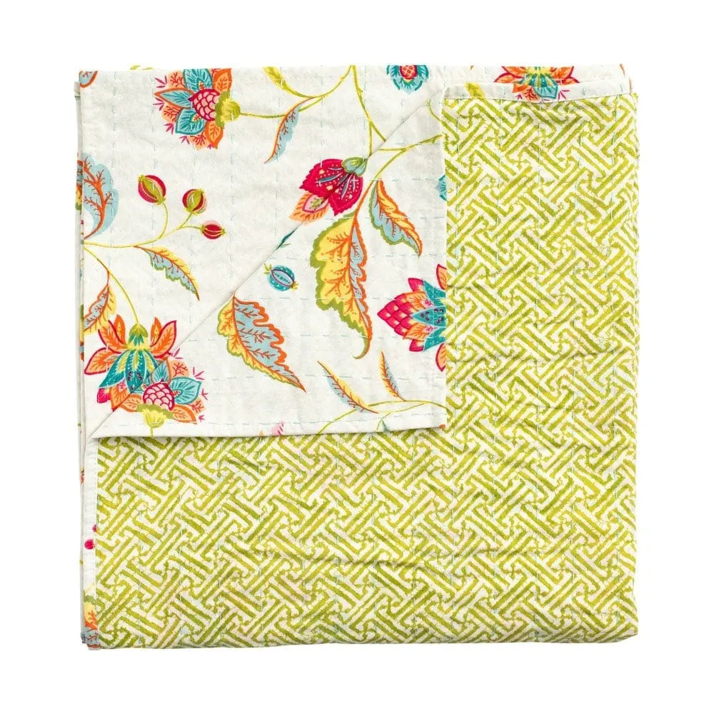 Caspari Reversible Passage to India and Green Table Cover