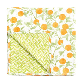 Caspari Reversible Orange Grove Kantha Table Cover