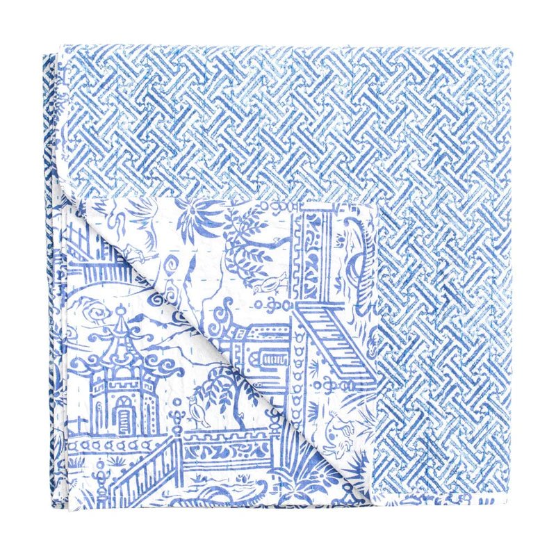 An image of Caspari Pagoda Toile Reversible Kantha Table Cover